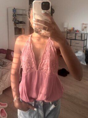 Lace-Trim Pink Halter Cami Top - Women's Intimates